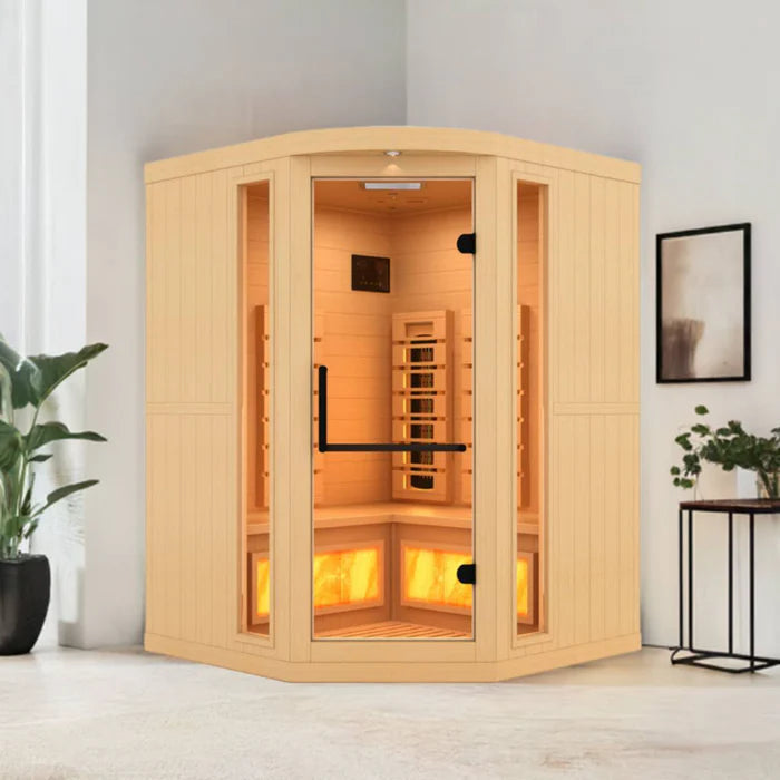 Golden Designs 3-Person Corner Full Spectrum Sauna 2025 Reserve Edition GDI-8035-03 with Himalayan Salt Bar