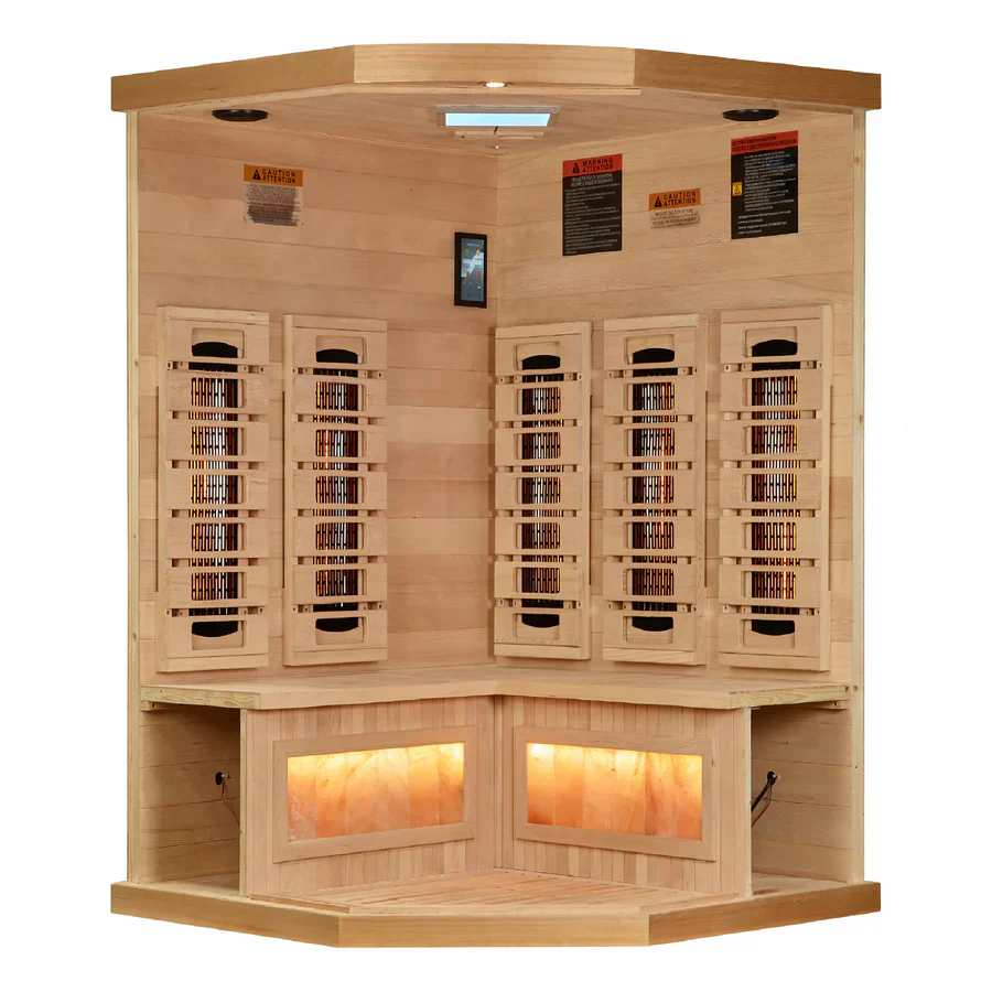 Golden Designs 3-Person Corner Full Spectrum Sauna 2025 Reserve Edition GDI-8035-03 with Himalayan Salt Bar